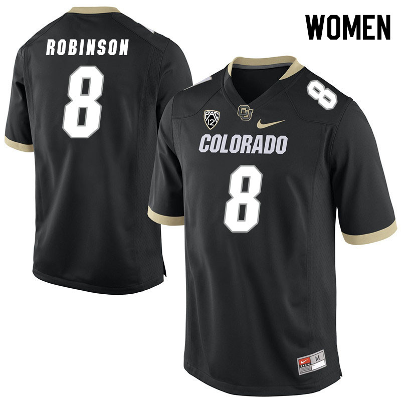 Women #8 Jahquez Robinson Colorado Buffaloes College Football Jerseys Stitched Sale-Black - Click Image to Close